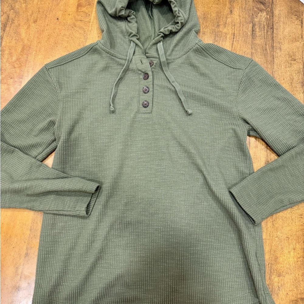 Time and Tru Olive Button-Up Hoodie